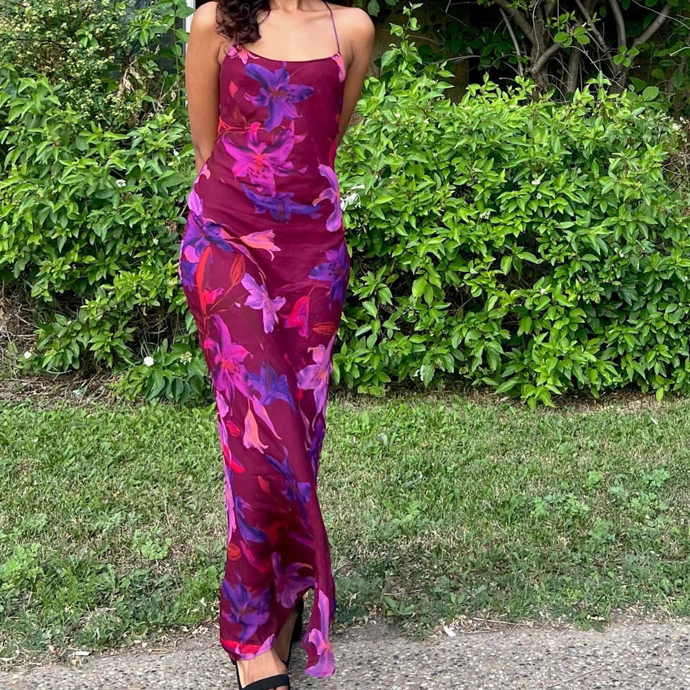 Dynamite Floral Maxi Dress - Burgundy and Purple